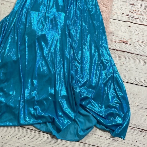 NWT RETROFETE Tova Shimmer Halter Dress in Aqua Blue - Picture 6 of 11